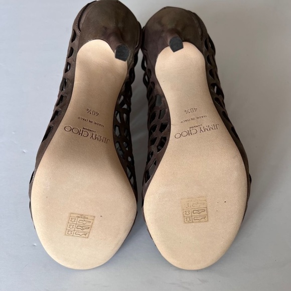 Jimmy Choo Women's Fyonn Laser-cut Metallic Bronze Leather Sandals 10.5 NWT Box - Picture 8 of 8